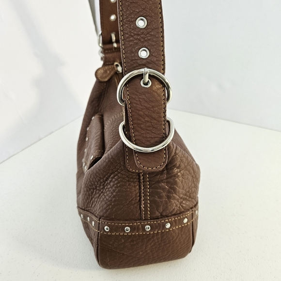 Fossil Shoulder Bag Brown Pebble Leather Studded Accents Y2k Vintage - Picture 15 of 16